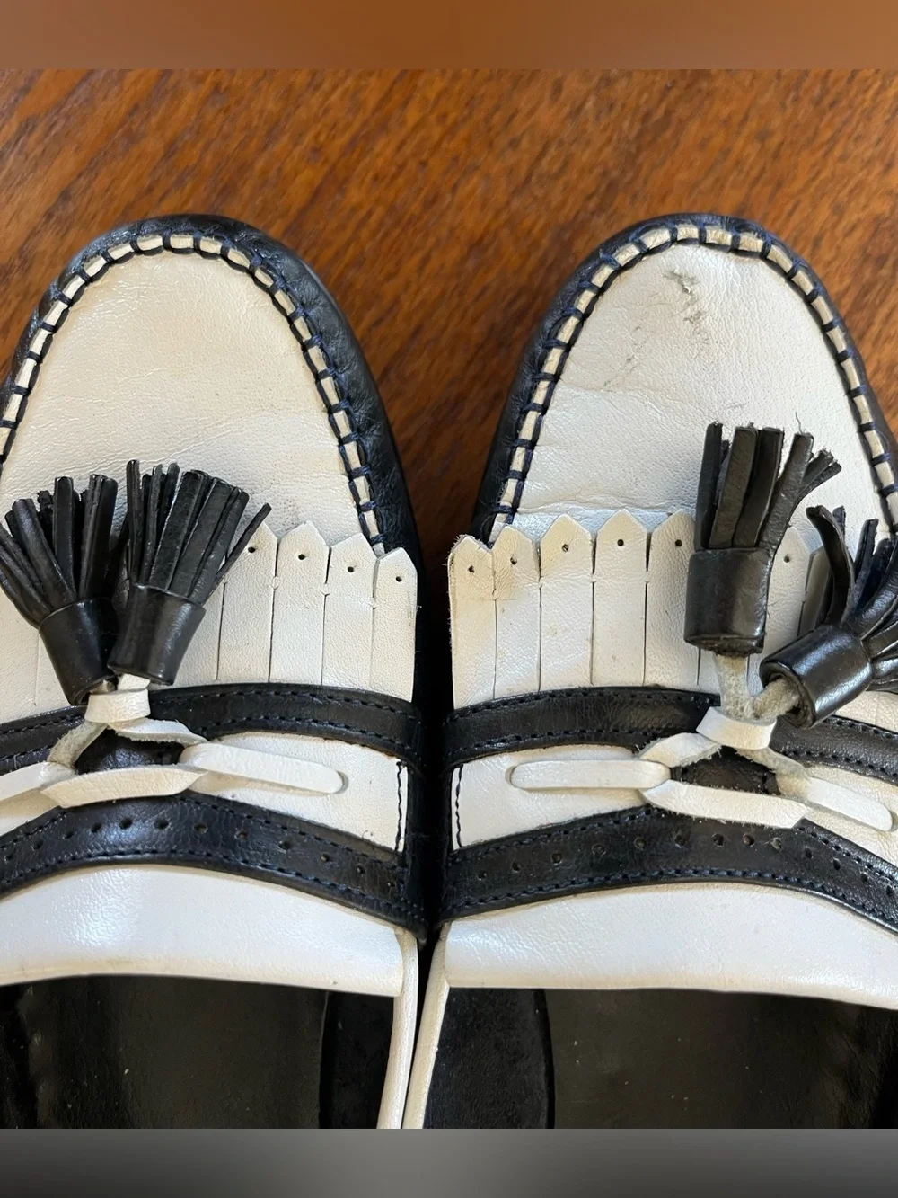 Vintage 1980s Bally Applause Tassel Loafers Black White Spectator Men’s 10 M